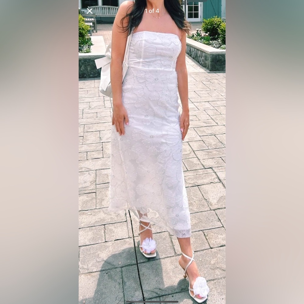 Lulu's White Strapless Midi Dress